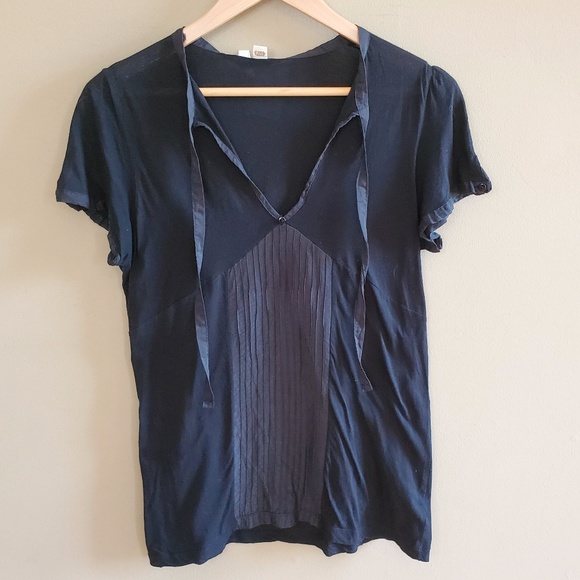 Anthro Black front tie blouse sz L - Picture 6 of 9